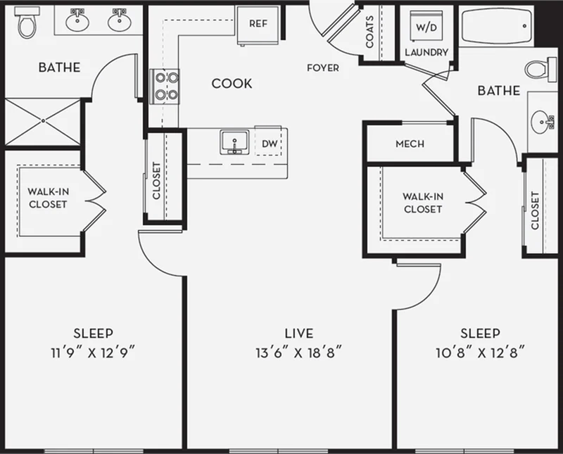 Floorplan for Apartment #2107, 2 bedroom unit at Halstead Salem Station